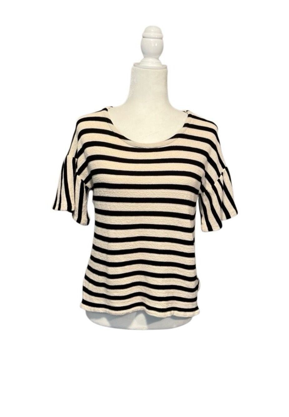 Madewell black and cream striped cotton top with bell sleeves - XS